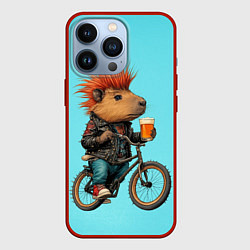 Чехол iPhone 13 Pro Капибара байкер с ирокезом и пивом