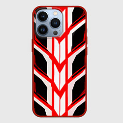 Чехол iPhone 13 Pro Красные полосы на чёрно-белом фоне