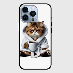 Чехол iPhone 13 Pro Котик в халате и кофе