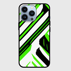 Чехол iPhone 13 Pro Чёрно-зелёные полосы на белом фоне