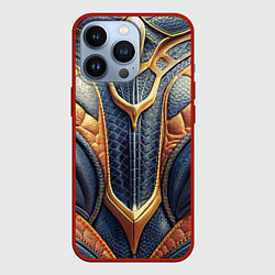 Чехол iPhone 13 Pro Темная кожаная броня с желтой оплеткой