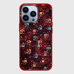Чехол iPhone 13 Pro Тёмный красный текстурированный кубики