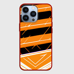 Чехол для iPhone 13 Pro Чёрно-белые полосы на оранжевом фоне, цвет: 3D-красный