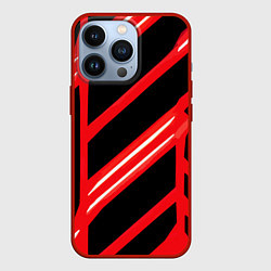Чехол для iPhone 13 Pro Чёрно-белые полосы на красном фоне, цвет: 3D-красный