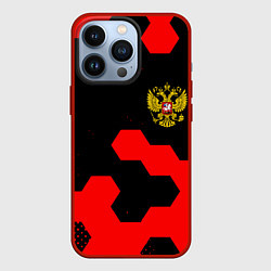 Чехол для iPhone 13 Pro Герб РФ спортивный стиль соты, цвет: 3D-красный