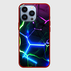 Чехол для iPhone 13 Pro Микс из разломленных плит и неоновое свечения, цвет: 3D-красный