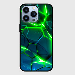 Чехол iPhone 13 Pro Неоновые яркие зеленые разломленные плиты со свето