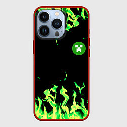 Чехол для iPhone 13 Pro Minecraft green flame, цвет: 3D-красный