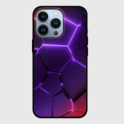 Чехол iPhone 13 Pro Красно-фиолетовые неоновые плиты в разломе