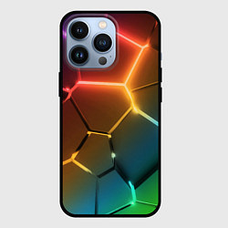 Чехол iPhone 13 Pro Радужные неоновые плиты в разломе