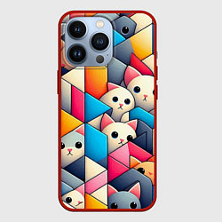 Чехол для iPhone 13 Pro Geometric pattern with kittens - ai art, цвет: 3D-красный