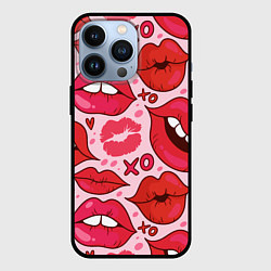 Чехол iPhone 13 Pro Губы ХО паттерн