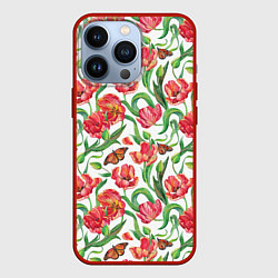 Чехол iPhone 13 Pro Красные тюльпаны