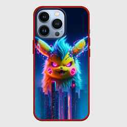 Чехол iPhone 13 Pro Кибер-Пикачу среди небоскрёбов - нейроарт