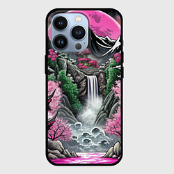 Чехол для iPhone 13 Pro Японские горы и водопад, цвет: 3D-черный