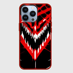 Чехол iPhone 13 Pro Красно-белая пасть на чёрном фоне