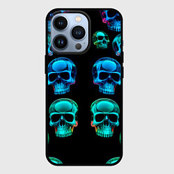 Чехол iPhone 13 Pro Neon skulls - ai art pattern