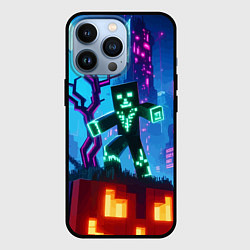 Чехол iPhone 13 Pro Minecraft and halloween - neon glow