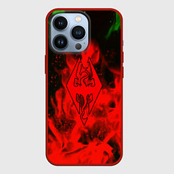 Чехол для iPhone 13 Pro Skyrim fire steel, цвет: 3D-красный