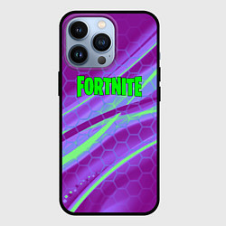 Чехол для iPhone 13 Pro Fortnite game neon hexagon, цвет: 3D-черный