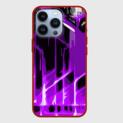 Чехол для iPhone 13 Pro Abstract purple stripes on a black background, цвет: 3D-красный