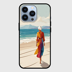 Чехол iPhone 13 Pro Летний пейзаж с женщиной на пляже