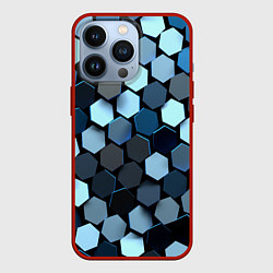 Чехол iPhone 13 Pro Голубые соты с бликом