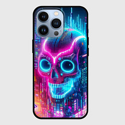 Чехол iPhone 13 Pro Neon skull in metropolis - future