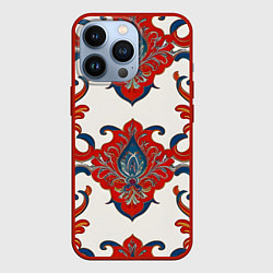 Чехол для iPhone 13 Pro Узор красно-синий на белом фоне, цвет: 3D-красный