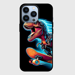 Чехол iPhone 13 Pro Cool Dino on a skateboard - neon glow fantasy