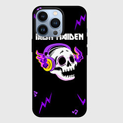 Чехол iPhone 13 Pro Iron Maiden неоновый череп