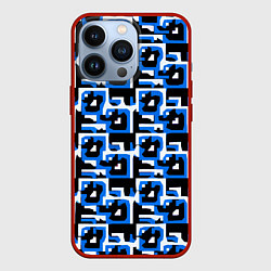 Чехол для iPhone 13 Pro Бело-синие фигуры на чёрном фоне, цвет: 3D-красный