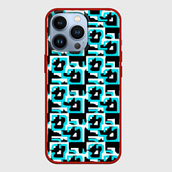 Чехол для iPhone 13 Pro Бело-голубые фигуры на чёрном фоне, цвет: 3D-красный