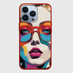 Чехол для iPhone 13 Pro Девушка в солнечных очках поп-арт, цвет: 3D-красный