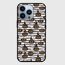 Чехол iPhone 13 Pro Halloween - тыквы, светящиеся глаза