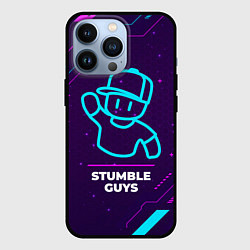 Чехол для iPhone 13 Pro Символ Stumble Guys в неоновых цветах на темном фо, цвет: 3D-черный