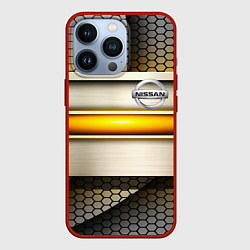 Чехол для iPhone 13 Pro Nissan sport avto metal, цвет: 3D-красный