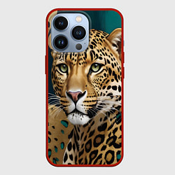 Чехол iPhone 13 Pro Леопард на нефритовом фоне