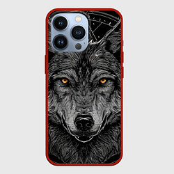 Чехол для iPhone 13 Pro Морда волка, цвет: 3D-красный
