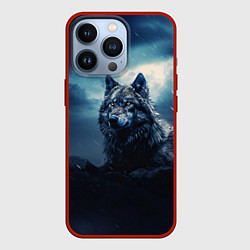 Чехол для iPhone 13 Pro Волк ночью, цвет: 3D-красный