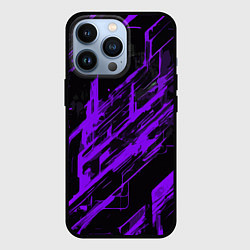 Чехол iPhone 13 Pro Purple stripes on a black background