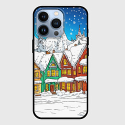 Чехол для iPhone 13 Pro Яркий рисованный снежный городок, цвет: 3D-черный