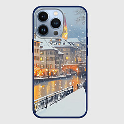 Чехол для iPhone 13 Pro Заснеженный Санкт-Петербург пейзаж, цвет: 3D-тёмно-синий