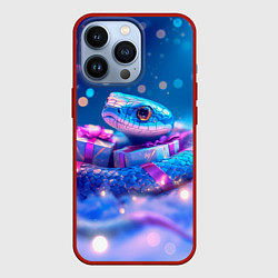 Чехол для iPhone 13 Pro Новогодняя змейка с подарком, цвет: 3D-красный