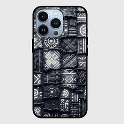 Чехол для iPhone 13 Pro Африканские узоры на пэчворк дениме, цвет: 3D-черный