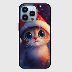 Чехол для iPhone 13 Pro Котик новогодний в шапочке, цвет: 3D-черный