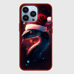 Чехол для iPhone 13 Pro Змея в новогодней шапке, цвет: 3D-красный