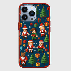 Чехол для iPhone 13 Pro Mintrcraft pattern новый год, цвет: 3D-красный