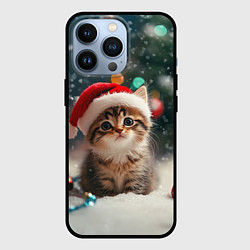Чехол для iPhone 13 Pro Новогодний котенок и снег, цвет: 3D-черный