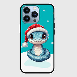 Чехол iPhone 13 Pro Новогодняя голубая змейка символ 2025